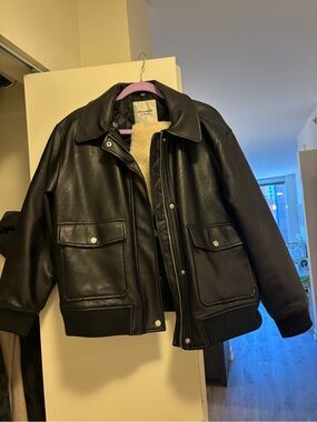 Abercrombie Vegan Leather Jacket (w/ attachable fur collar)